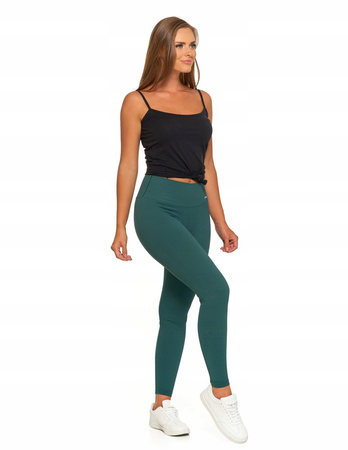 Legginsy Damskie Prążkowane Moraj Wysoki Stan Sportowe Zielone L/XL
