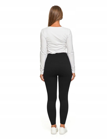 Legginsy Damskie Prążkowane Moraj Wysoki Stan Sportowe Czarne S/M