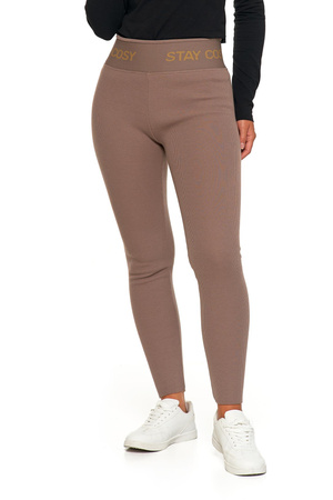 LEGGINSY DAMSKIE Z WYSOKIM STANEM OCIEPLANE SZEROKA GUMA MOCCA ROZM. L/XL