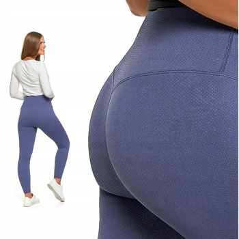Legginsy Damskie Prążkowane Moraj Wysoki Stan Sportowe NIEBIESKIE 2XL/3XL