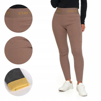 LEGGINSY DAMSKIE Z WYSOKIM STANEM OCIEPLANE SZEROKA GUMA MOCCA ROZM. L/XL