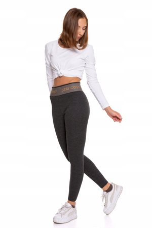 LEGGINSY DAMSKIE Z WYSOKIM STANEM OCIEPLANE SZEROKA GUMA SZARE ROZM. L/XL