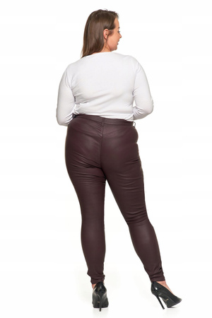 Spodnie Damskie Woskowane Skinny Wysoki Stan Brąz Eko Skóra Rurki r. 40