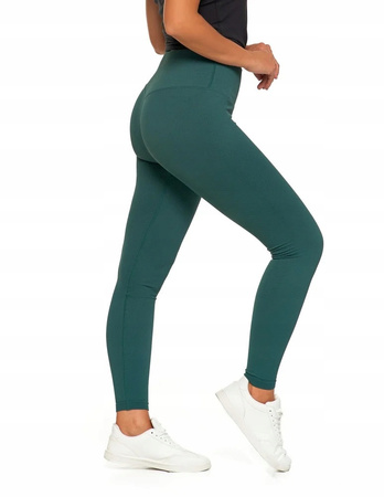 Legginsy Damskie Prążkowane Moraj Wysoki Stan Sportowe Zielone L/XL