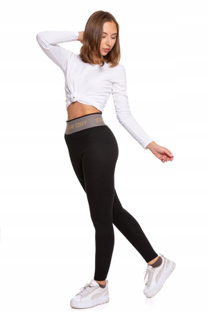 LEGGINSY DAMSKIE Z WYSOKIM STANEM OCIEPLANE SZEROKA GUMA CZARNE ROZM. L/XL