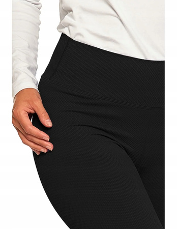 Legginsy Damskie Prążkowane Moraj Wysoki Stan Sportowe Czarne S/M