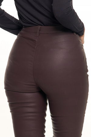Spodnie Damskie Woskowane Skinny Wysoki Stan Brąz Eko Skóra Rurki r. 40
