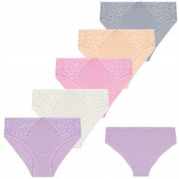 5x Majtki Damskie Bawełniane Figi Bikini Prążkowane Koronkowe MORAJ L