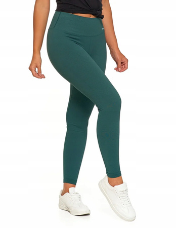 Legginsy Damskie Prążkowane Moraj Wysoki Stan Sportowe Zielone S/M