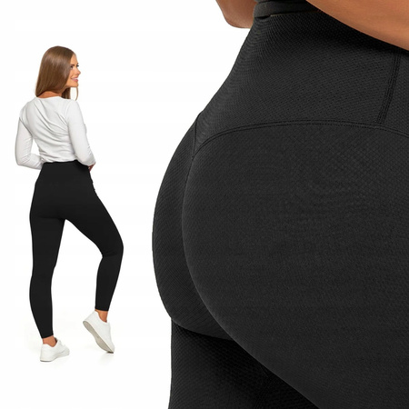 Legginsy Damskie Prążkowane Moraj Wysoki Stan Sportowe Czarne 2XL/3XL