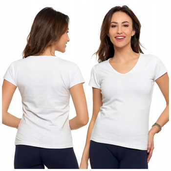T-SHIRT DAMSKI GŁADKI BASIC MORAJ BIAŁY KRÓTKI SEREK ROZ. L