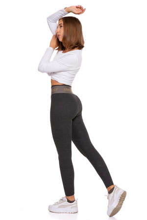 LEGGINSY DAMSKIE Z WYSOKIM STANEM OCIEPLANE SZEROKA GUMA SZARE ROZM. L/XL