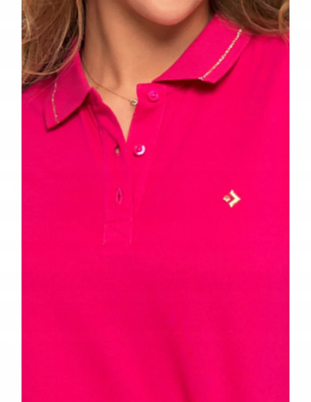 POLO KOSZULKA DAMSKA BAWEŁNA ZŁOTE DETALE PREMIUM RÓŻOWA MODNA MORAJ 3XL