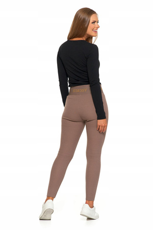 LEGGINSY DAMSKIE Z WYSOKIM STANEM OCIEPLANE SZEROKA GUMA MOCCA ROZM. S/M