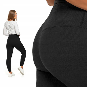 Legginsy Damskie Prążkowane Moraj Wysoki Stan Sportowe Czarne 2XL/3XL