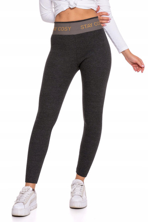 LEGGINSY DAMSKIE Z WYSOKIM STANEM OCIEPLANE SZEROKA GUMA SZARE ROZM. S/M