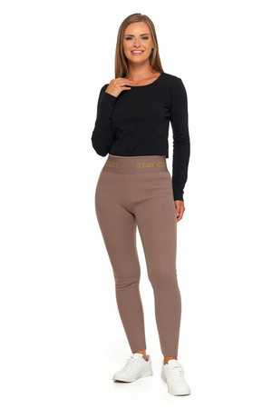 LEGGINSY DAMSKIE Z WYSOKIM STANEM OCIEPLANE SZEROKA GUMA MOCCA ROZM. L/XL