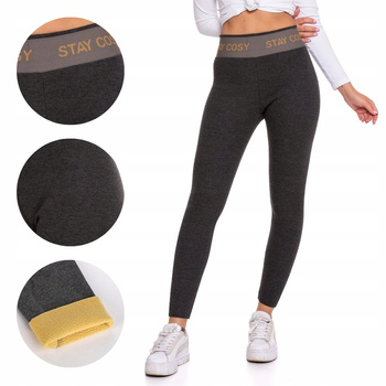 LEGGINSY DAMSKIE Z WYSOKIM STANEM OCIEPLANE SZEROKA GUMA SZARE ROZM. L/XL