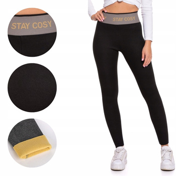 LEGGINSY DAMSKIE Z WYSOKIM STANEM OCIEPLANE SZEROKA GUMA CZARNE ROZM. L/XL