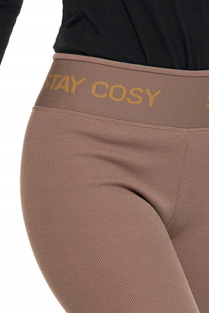 LEGGINSY DAMSKIE Z WYSOKIM STANEM OCIEPLANE SZEROKA GUMA MOCCA ROZM. L/XL