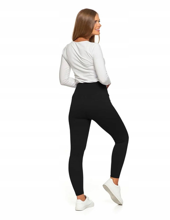 Legginsy Damskie Prążkowane Moraj Wysoki Stan Sportowe Czarne L/XL