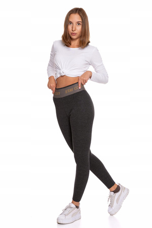 LEGGINSY DAMSKIE Z WYSOKIM STANEM OCIEPLANE SZEROKA GUMA SZARE ROZM. L/XL