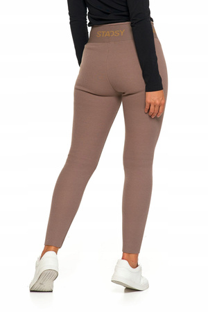 LEGGINSY DAMSKIE Z WYSOKIM STANEM OCIEPLANE SZEROKA GUMA MOCCA ROZM. L/XL